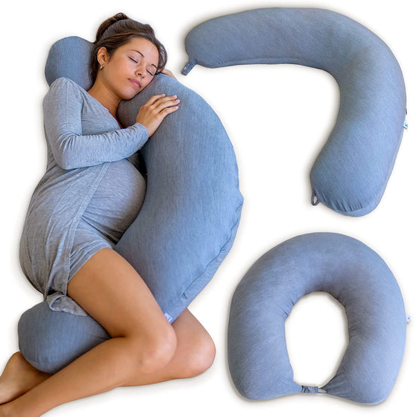 Pharmedoc Crescent Cooling Pregnancy Pillows - Body Pillow for Adults - Side Sleeper – Maternity and Nursing Pillow Breast Feeding - Pregnancy Must Haves - Dark Grey Cooling Cover