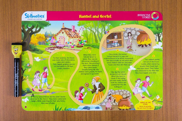 Kids Write and Wipe Interactive Stories Activity Mats | 6 Illustrated Tales with Morals | Educational Reusable Reading Learning Toy for Preschool | 3-6 Years