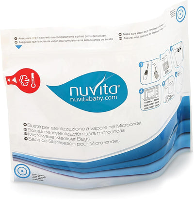 Nuvita Microwave Steam Sterilizer Bag | Quick & Easy Sterilization | For Baby Bottles, Breast Pumps, Spoons, Forks | Reusable 20x | 99.9% Germ Elimination | 20 x 6 x 20 cm