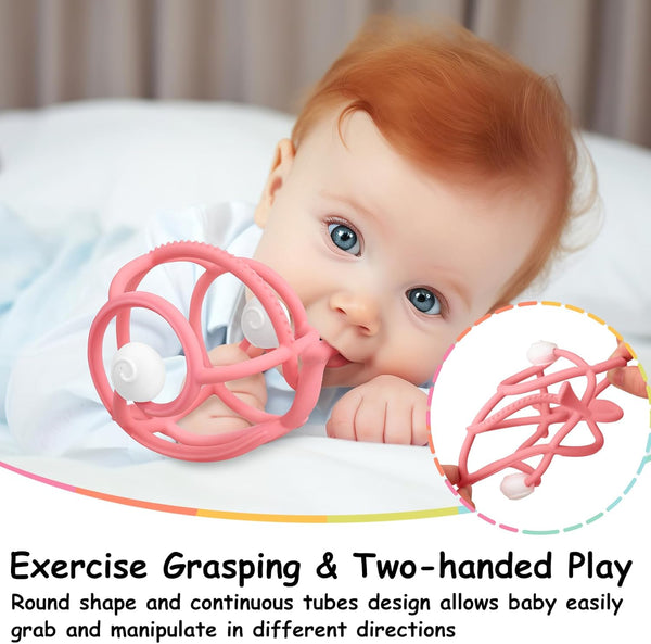 Mombella Snail Rattle Sensory Teether Toy for Babies 3+ Months – BPA-Free, Soft Silicone, Vibrant Colors, Safe and Fun Teething Relief, Ideal for Sensory Development - Pink