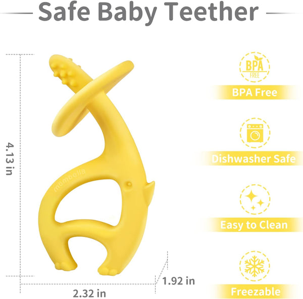 Mombella Dancing Elephant Teether Toy for Babies 4+ Months – BPA-Free, Soft Silicone, Safe and Fun Design for Teething Relief, Easy to Hold - Yellow