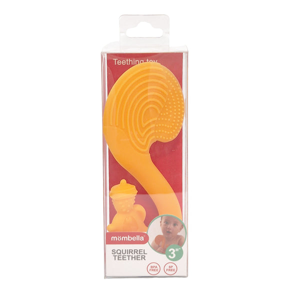 Mombella Squirrel Teether Toy for Babies 6+ Months – BPA-Free, Soft Silicone, Safe & Fun Teething Relief, Colorful Design, Easy-Grip for Tiny Hands - Orange
