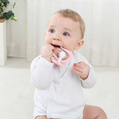 Mombella Hugging Monkey Teether Toy for Babies 5+ Months – BPA-Free, Soft Silicone, Safe & Fun Design for Teething Relief, Easy-Grip, Ideal Gift - Pink