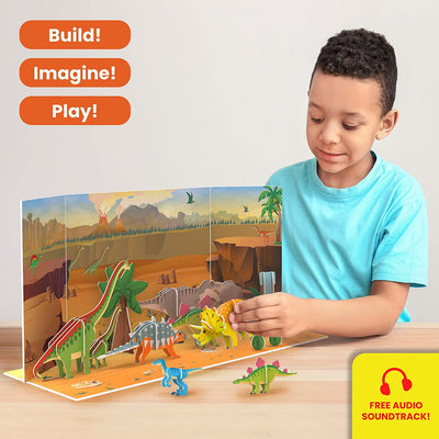 My World Land of Dinosaurs STEM Building Playset | Build Imagine and Pretend Play Dinosaur Kit for Kids | Creative Educational Construction Toy | 3-7 Years