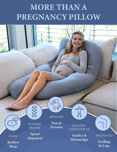 Pharmedoc Pregnancy Pillows, U-Shape Full Body Pillow – Cooling Cover Grey – Pregnancy Pillows for Sleeping – Body Pillows for Adults, Maternity Pillow and Pregnancy Must Haves