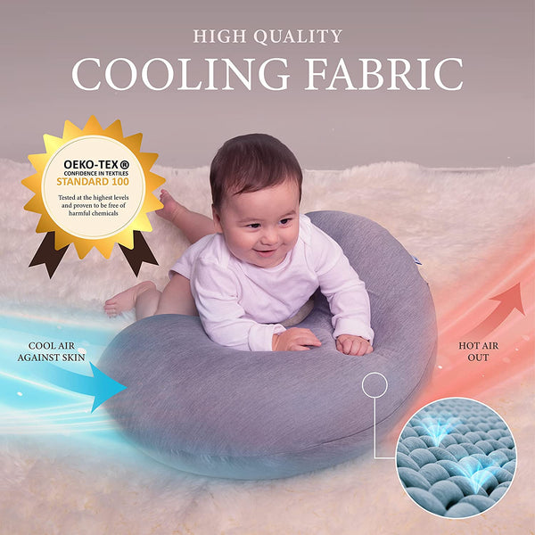 Pharmedoc Nursing Pillow and Positioner, Breastfeeding and Bottlefeeding Pillow, Removable and Washable Cover, Soft and Breathable Fabric, Baby Shower Gifts - Grey Cooling Cover