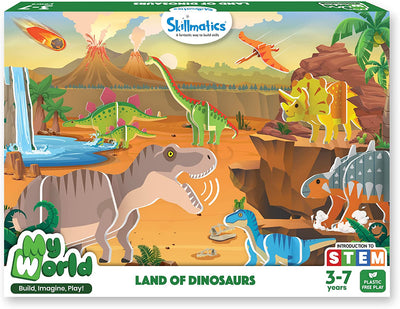 My World Land of Dinosaurs STEM Building Playset | Build Imagine and Pretend Play Dinosaur Kit for Kids | Creative Educational Construction Toy | 3-7 Years