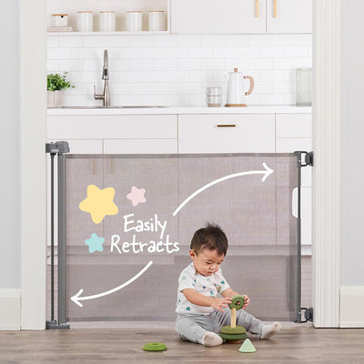 Regalo Fabric Retractable Baby Gate – Stylish, Space-Saving, Extra-Wide Mesh Gate for Doors & Stairs, Secure & Adjustable Safety Barrier for Infants & Pets
