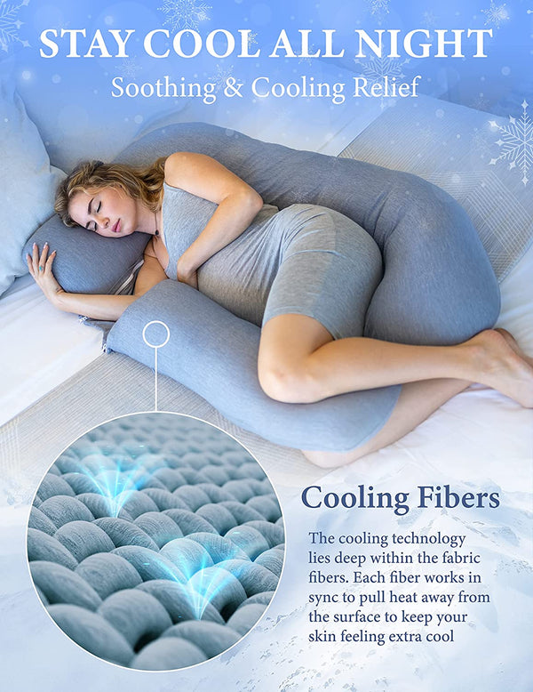 Pharmedoc Pregnancy Pillows, U-Shape Full Body Pillow – Cooling Cover Grey – Pregnancy Pillows for Sleeping – Body Pillows for Adults, Maternity Pillow and Pregnancy Must Haves