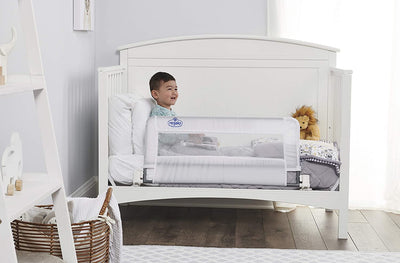 Regalo Swing Down Convertible Crib Rail – Toddler Bed Safety Guard, Easy Swing-Down Feature, Sturdy Metal Frame, Breathable Mesh, No-Tool Setup, Fits Most Cribs