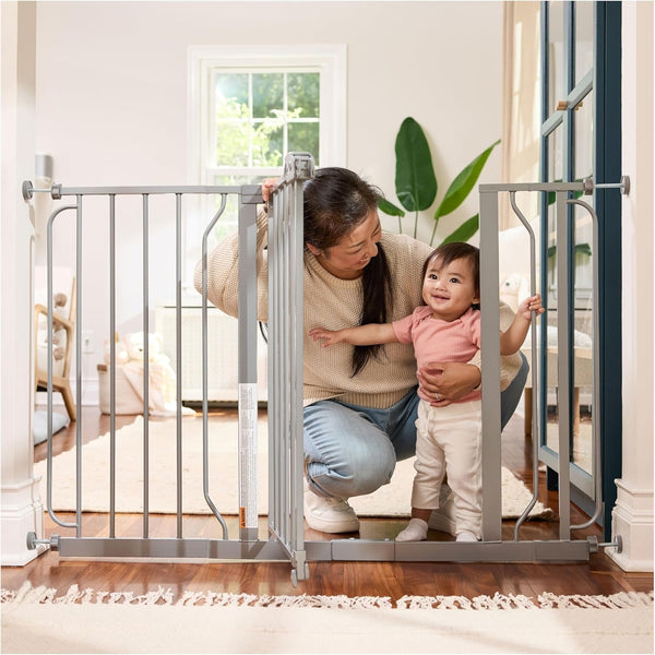 Regalo Easy Step 49-Inch Extra Wide Baby Gate – Includes 4" & 12" Extension Kit, Pressure & Wall Mount, Walk-Through Design, Safety for Doorways & Stairs – Platinum