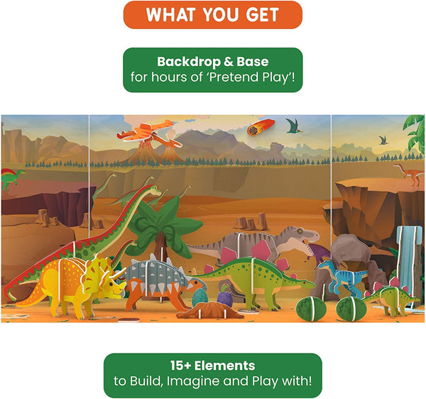 My World Land of Dinosaurs STEM Building Playset | Build Imagine and Pretend Play Dinosaur Kit for Kids | Creative Educational Construction Toy | 3-7 Years