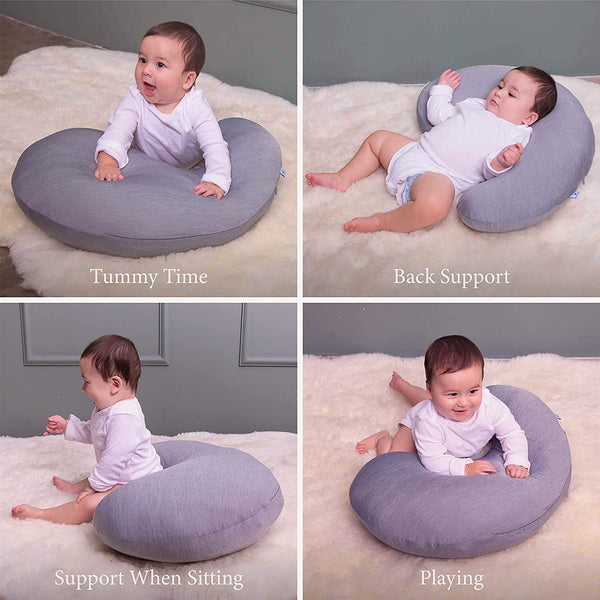 Pharmedoc Nursing Pillow and Positioner, Breastfeeding and Bottlefeeding Pillow, Removable and Washable Cover, Soft and Breathable Fabric, Baby Shower Gifts - Grey Cooling Cover