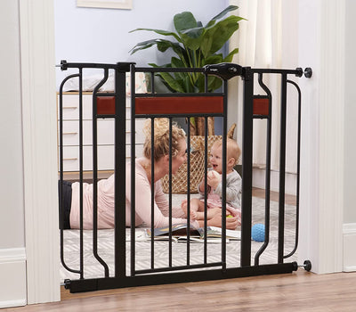 Regalo Home Accents Extra Wide Walk Thru Baby Gate – Stylish Wood & Metal Design, Secure Safety Gate for Doorways & Stairs, Easy One-Hand Latch, Fits 29-42