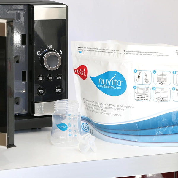 Nuvita Microwave Steam Sterilizer Bag | Quick & Easy Sterilization | For Baby Bottles, Breast Pumps, Spoons, Forks | Reusable 20x | 99.9% Germ Elimination | 20 x 6 x 20 cm