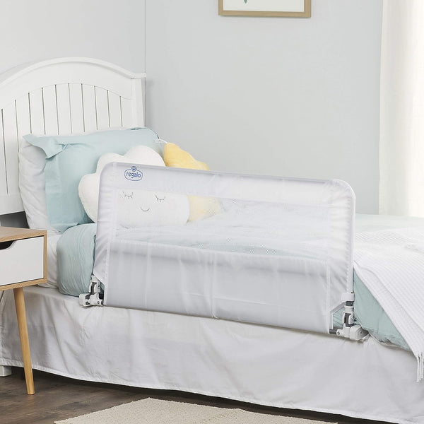 Regalo HideAway Extra Long Bed Rail – Swing Down Safety Guard, Invisible Storage, Sturdy Metal Frame, Breathable Mesh, No-Tool Setup, Fits Twin to Queen Beds