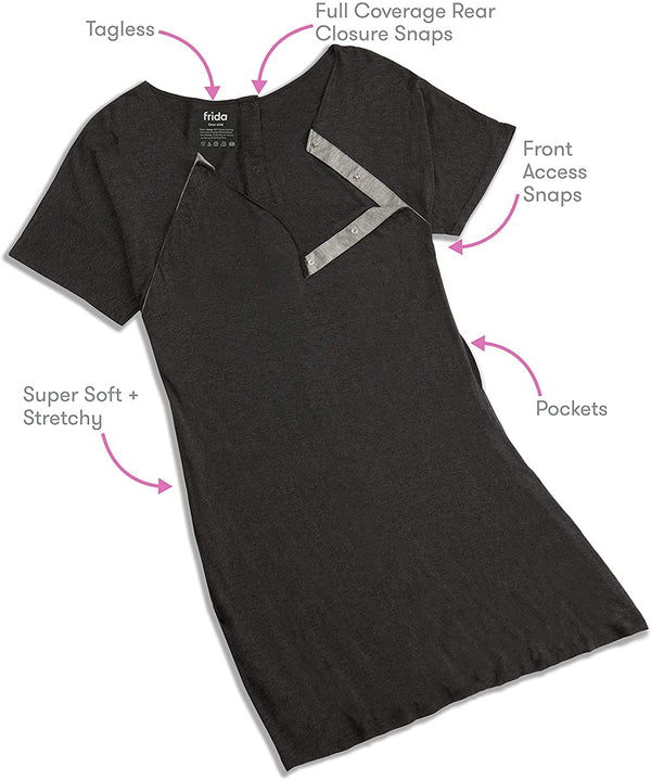 Frida Mom Delivery and Nursing Gown - Easy-Snap, Tagless, Skin-to-Skin Access and Full Coverage in The Back