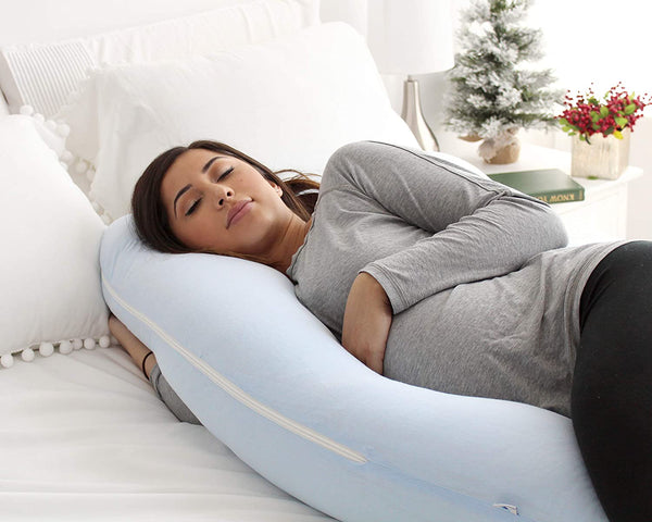 PharMeDoc Pregnancy Pillow, U-Shape (Jersey Blue, Detachable) Full Body Pillow and Maternity Support for Back, Hips, Legs, Belly for Pregnant Women, Jersey Light Blue