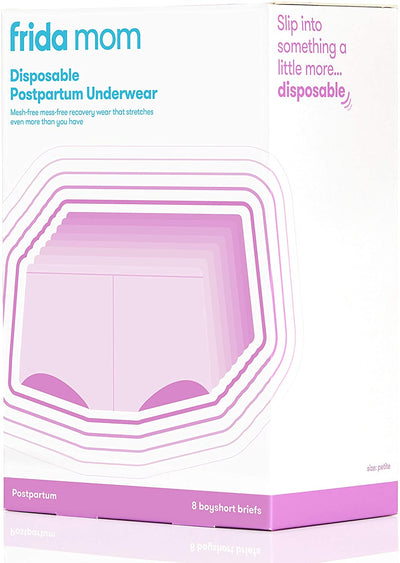 Frida Mom Disposable Postpartum Underwear - Super Soft, Stretchy & Breathable Boyshorts - Latex-Free, Wicking - Regular (8 Count) With Out Pad.