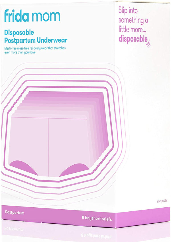 Frida Mom Disposable Postpartum Underwear - Super Soft, Stretchy & Breathable Boyshorts - Latex-Free, Wicking - Regular (8 Count) With Out Pad.