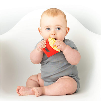 Novelty Baby Teether French Fries Design | 100% Food-Grade Silicone Teething Toy | BPA-Free Soothing Gum Massager for Infants | Funny Cute Photo Prop Gift | 3+ Months |(French Fries Design)