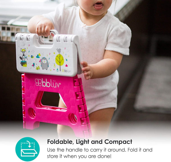 BBLUV Stëp Foldable Step Stool for Kids – Pink | Sturdy & Safe Design for Potty Training, Hand Washing & More | Lightweight, Compact & Easy to Store