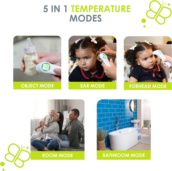 Bblüv ORA 5-in-1 Baby Thermometer – Fast & Accurate Ear, Forehead, Room, Liquid & Object Temperature Reader with Digital Display & Memory Function