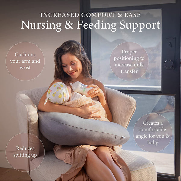 Pharmedoc Nursing Pillow and Positioner, Breastfeeding and Bottlefeeding Pillow, Removable and Washable Cover, Soft and Breathable Fabric, Baby Shower Gifts - Grey Cooling Cover