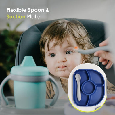 BBLÜV Set (VIOLET) - Ultimate Silicone Feeding Set for Babies & Toddlers | Suction Plate, Spill-Proof Cup, Soft Spoon & Bib | Easy to Clean, Safe & Durable Dining Kit