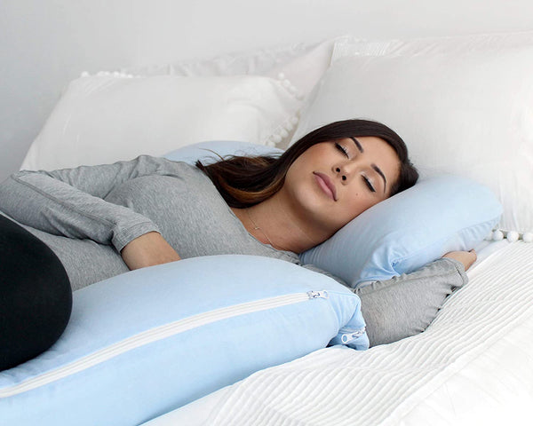 PharMeDoc Pregnancy Pillow, U-Shape (Jersey Blue, Detachable) Full Body Pillow and Maternity Support for Back, Hips, Legs, Belly for Pregnant Women, Jersey Light Blue