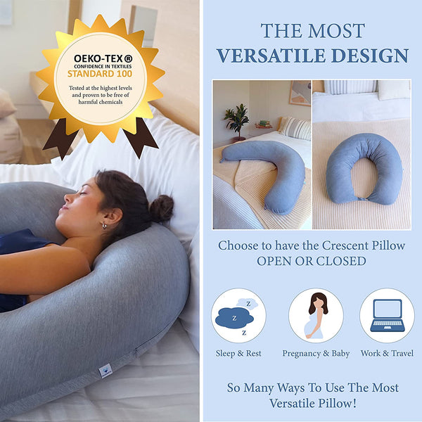 Pharmedoc Crescent Cooling Pregnancy Pillows - Body Pillow for Adults - Side Sleeper – Maternity and Nursing Pillow Breast Feeding - Pregnancy Must Haves - Dark Grey Cooling Cover