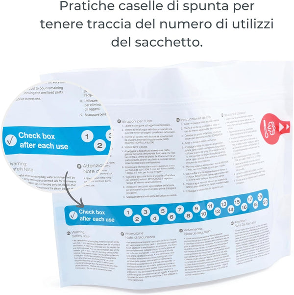Nuvita Microwave Steam Sterilizer Bag | Quick & Easy Sterilization | For Baby Bottles, Breast Pumps, Spoons, Forks | Reusable 20x | 99.9% Germ Elimination | 20 x 6 x 20 cm