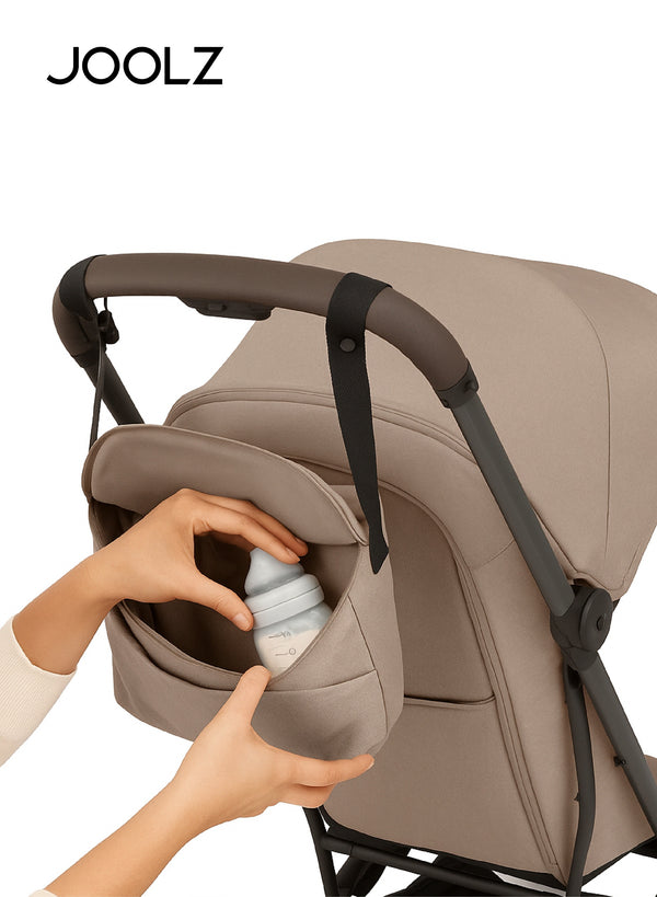 Compact Baby Stroller Organiser | Easy to Attach | Extra Storage for Diapers, Bottles, Toys | Secure Zipper Closure | Compatible with Joolz GEO/AER/HUB/Day |  30 x 10 x 15 cm Sandy Taupe - Sandy Taupe