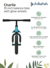 Charlie Glow Sky Blue Kids Balance Bike with Light-Up Wheels | No Batteries Needed | Adjustable | 18-48 months