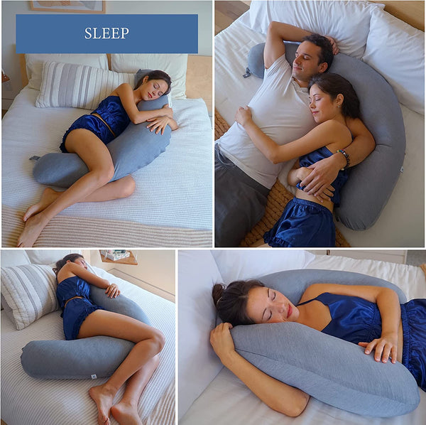 Pharmedoc Crescent Cooling Pregnancy Pillows - Body Pillow for Adults - Side Sleeper – Maternity and Nursing Pillow Breast Feeding - Pregnancy Must Haves - Dark Grey Cooling Cover