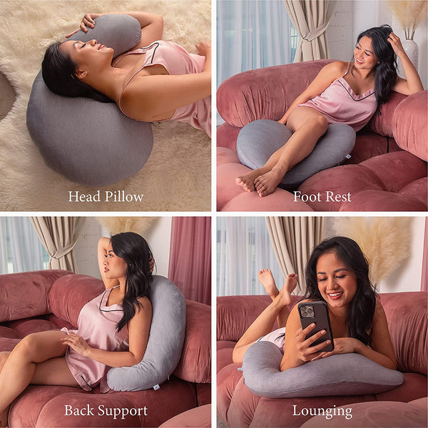 Pharmedoc Nursing Pillow and Positioner, Breastfeeding and Bottlefeeding Pillow, Removable and Washable Cover, Soft and Breathable Fabric, Baby Shower Gifts - Grey Cooling Cover
