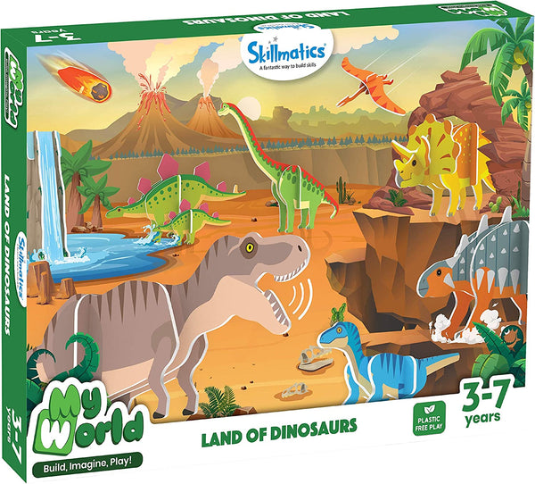 My World Land of Dinosaurs STEM Building Playset | Build Imagine and Pretend Play Dinosaur Kit for Kids | Creative Educational Construction Toy | 3-7 Years
