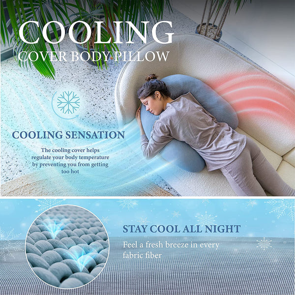 Pharmedoc Crescent Cooling Pregnancy Pillows - Body Pillow for Adults - Side Sleeper – Maternity and Nursing Pillow Breast Feeding - Pregnancy Must Haves - Dark Grey Cooling Cover