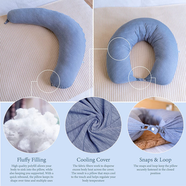 Pharmedoc Crescent Cooling Pregnancy Pillows - Body Pillow for Adults - Side Sleeper – Maternity and Nursing Pillow Breast Feeding - Pregnancy Must Haves - Dark Grey Cooling Cover