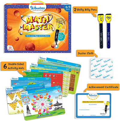 Kids Write and Wipe Math Master Activity Mats | Educational Reusable Maths Practice Game | Addition Multiplication Times Tables Learning Toy | 6-9 Years