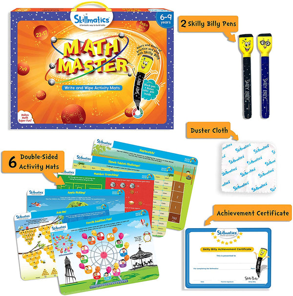 Kids Write and Wipe Math Master Activity Mats | Educational Reusable Maths Practice Game | Addition Multiplication Times Tables Learning Toy | 6-9 Years