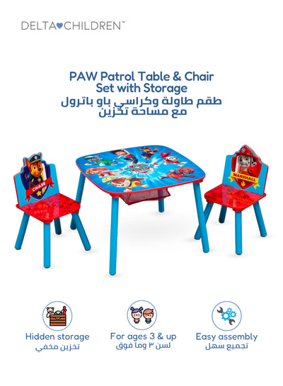 PAW Patrol Table & Chair Set for Kids with Storage Basket | 2 Chairs: Chase & Marshall | Wooden | Ages 3+ | Blue & Red | Study | Play | 65.9x65.5x8.9 CM