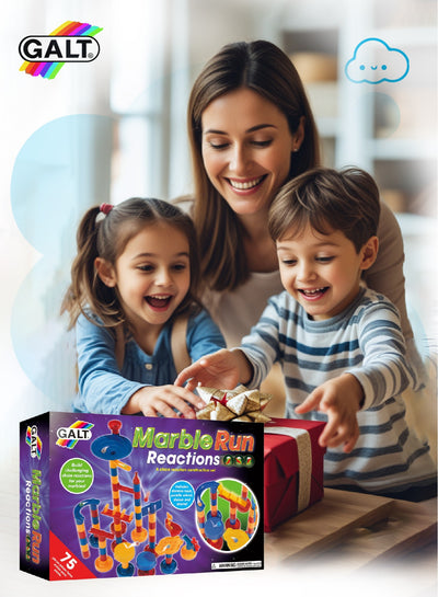 Marble Run Reactions | 75-Piece STEM Chain Reaction Toy | Build Fun Marble Maze | For Ages 4+ | No Batteries | Educational & Creative Play | 42x27x85 cm