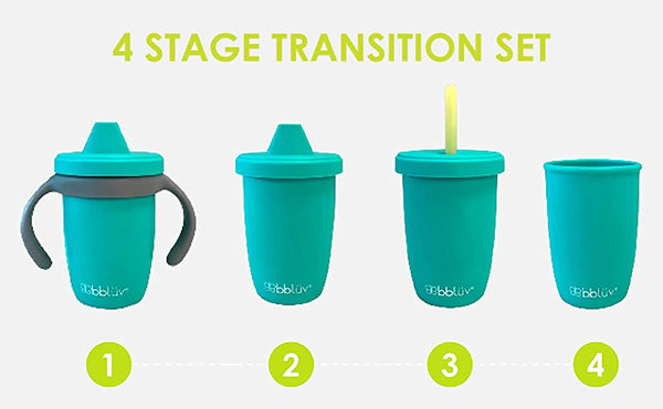 bblüv – Küp - 4-in-1 Durable Spill-Proof Transition Sippy Cup for Toddlers and Children - Food-Grade Silicone Baby Cup, 240 ml, Aqua