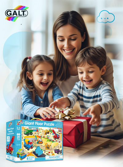 Giant Floor Puzzle | Construction Site Theme | 30-Piece Puzzle with 8 Vehicle Cutouts | For Kids 3–6 Years | Large Size 60x90cm | Early Learning | Fun & Educational