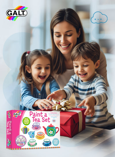 Paint Your Own Tea Set | Miniature Ceramic Craft Kit | Creative DIY Activity | Includes 11 Pieces | 12 Ceramic Paints | For Kids Ages 5+ | Dimensions: 30 x 20 x 8 CM