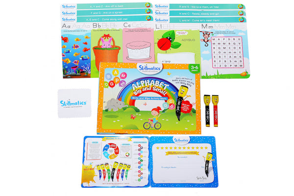 Kids Write and Wipe Alphabet Learning Activity Mats | Educational Reusable Letters Tracing Vocabulary Game | Fun Preschool Homeschool Learning Toy | 3-6 Years
