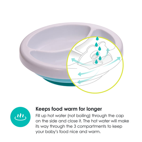bblüv - Platö - Warming Plate - 3 Compartment Non-Toxic, BPA Free with Suction Base for Baby Toddler - Pink