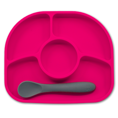 bblüv - Yümi – Anti-Spill Plate & Spoon Set - BPA-Free, Suction Bottom - Pink