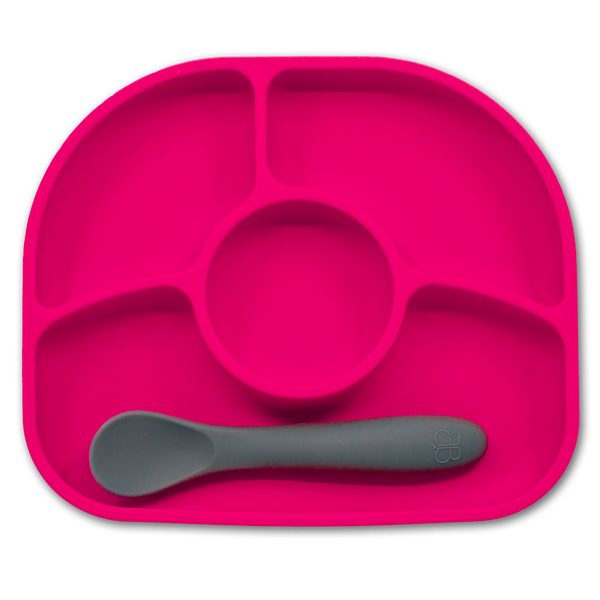 bblüv - Yümi – Anti-Spill Plate & Spoon Set - BPA-Free, Suction Bottom - Pink